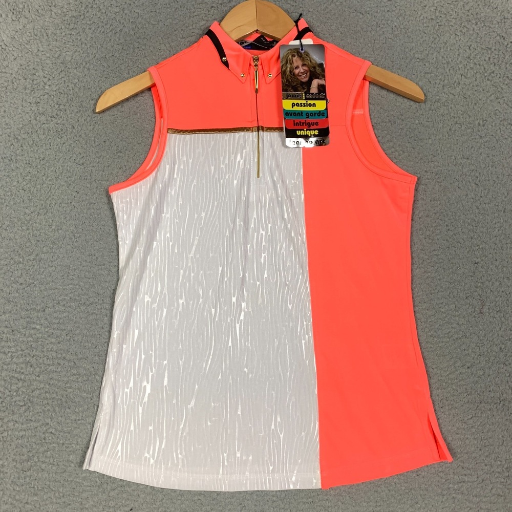 Jamie Sadock Golf Polo Women's XS‎ Hokie Pokie Colorblock Sleeveless Zip NWT $89